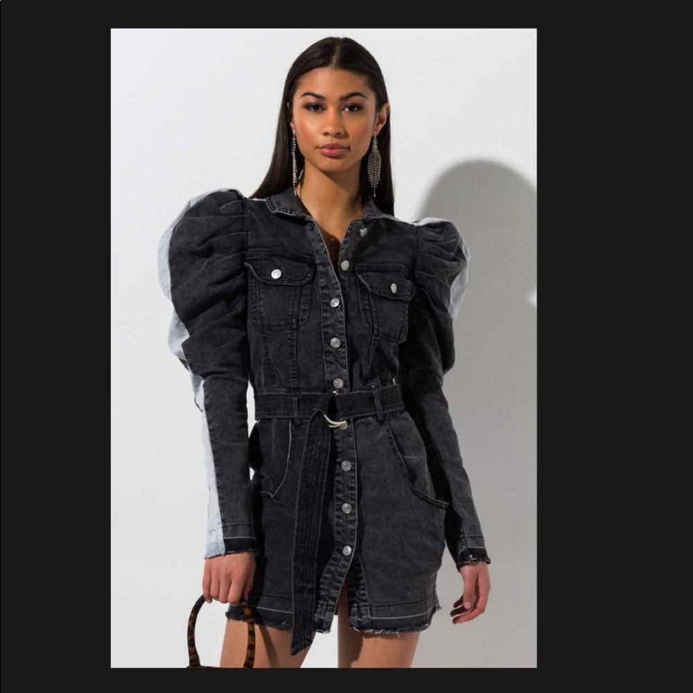Puffy sleeve denim dress